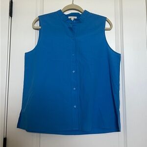 Eileen Fisher Vibrant Blue Sleeveless Mandarin-Collar Button Top